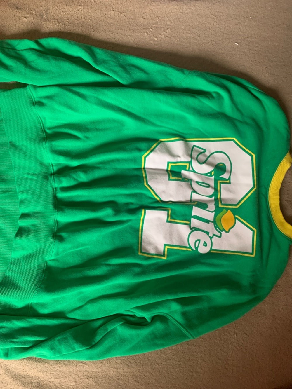 Green Graphic Sweatshirt with White Number and Yellow Trim ( Sprite )